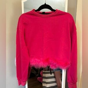 Forever 21 hot pink sweatshirt with feather details. Size medium